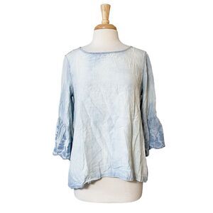 John Mark Anthropologie Shirt Size Small Boho Blue Striped Bell Sleeve‎